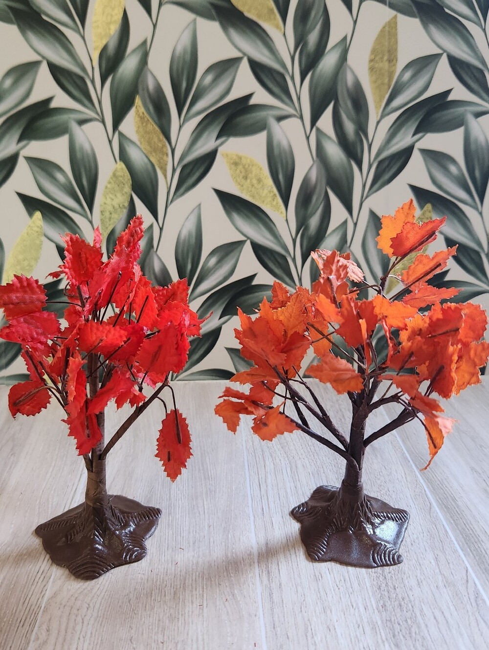 Lemax Set of 2 Adjustable Fall Maple Trees 6" Red Orange Village Accessories
